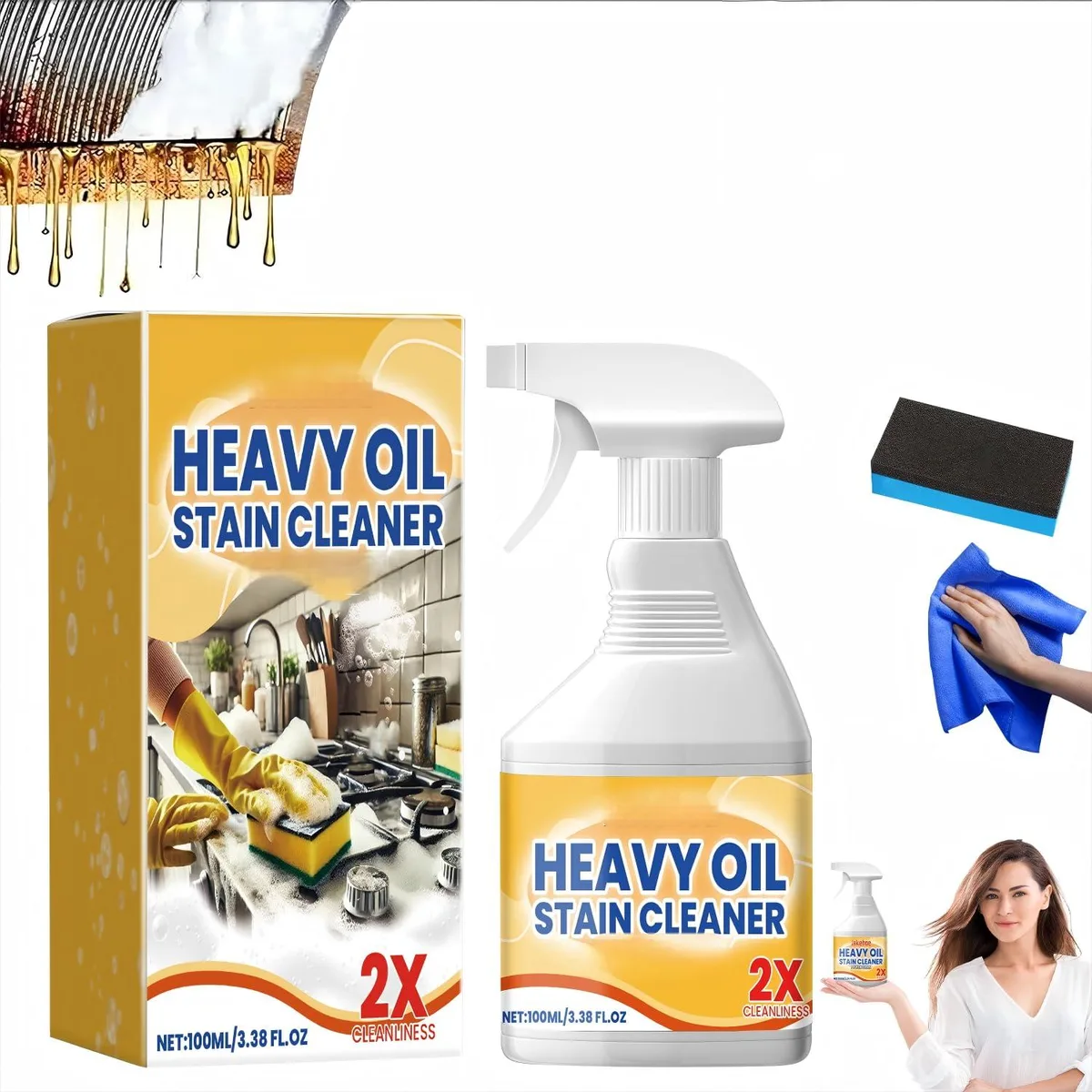 Spray bottle of heavy-duty kitchen degreaser cleaner