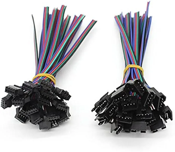 TAURKENAM TAURKENAM JST SM 4-Pin Male/Female Adapter 20-Pair 22AWG 15.5/14.5cm for 5050/3528 RGB LED Strip — product photo