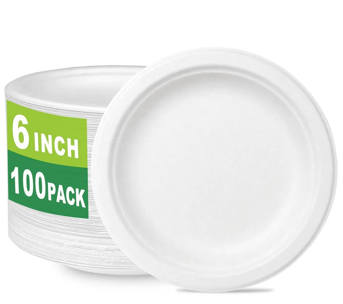 Stack of 100 round natural-fibre dessert plates, 6 inch diameter