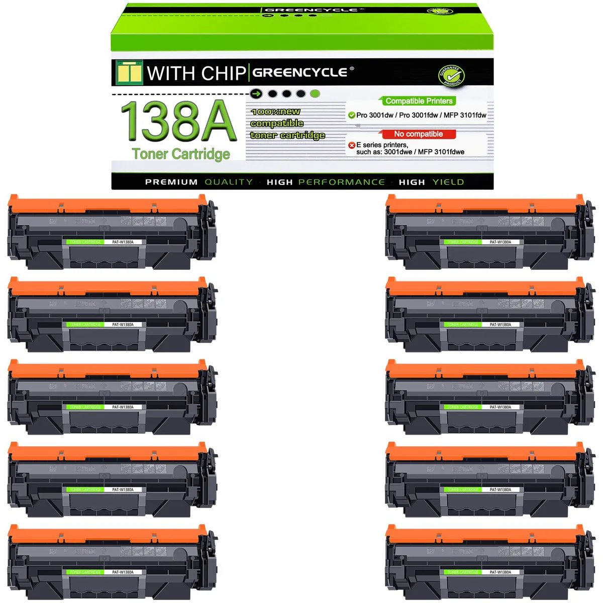 GREENCYCLE GREENCYCLE W1380A toner cartridge 10 pack black 1500 pages — product photo