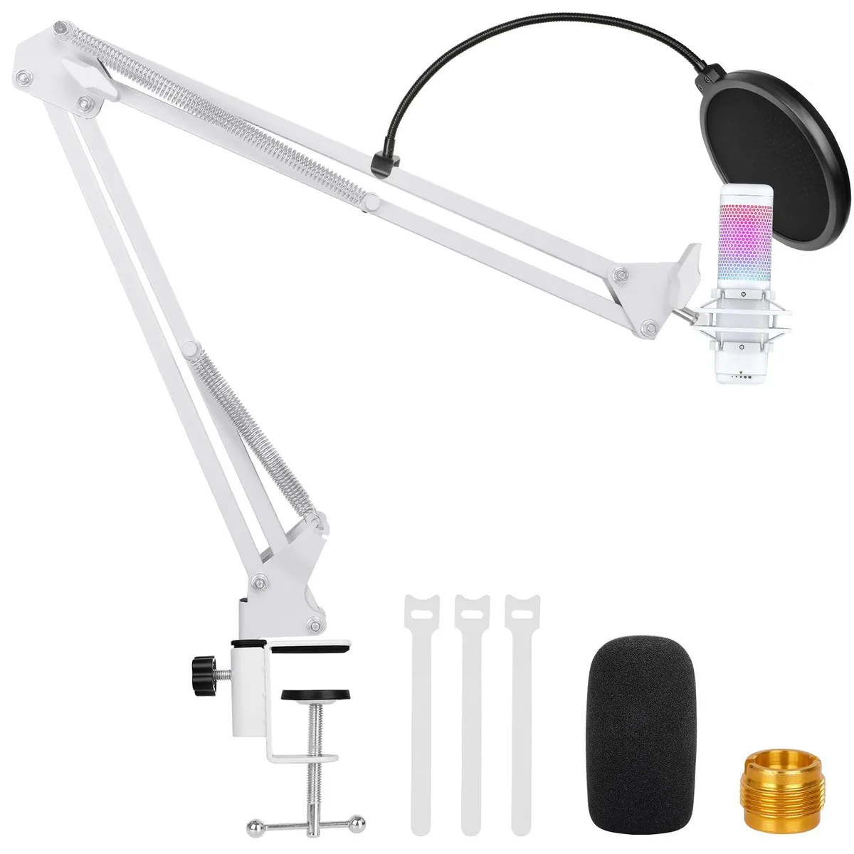 White Boom Arm for HyperX Quadcast S, 2.65 lbs, 45 mm clamp — product photo
