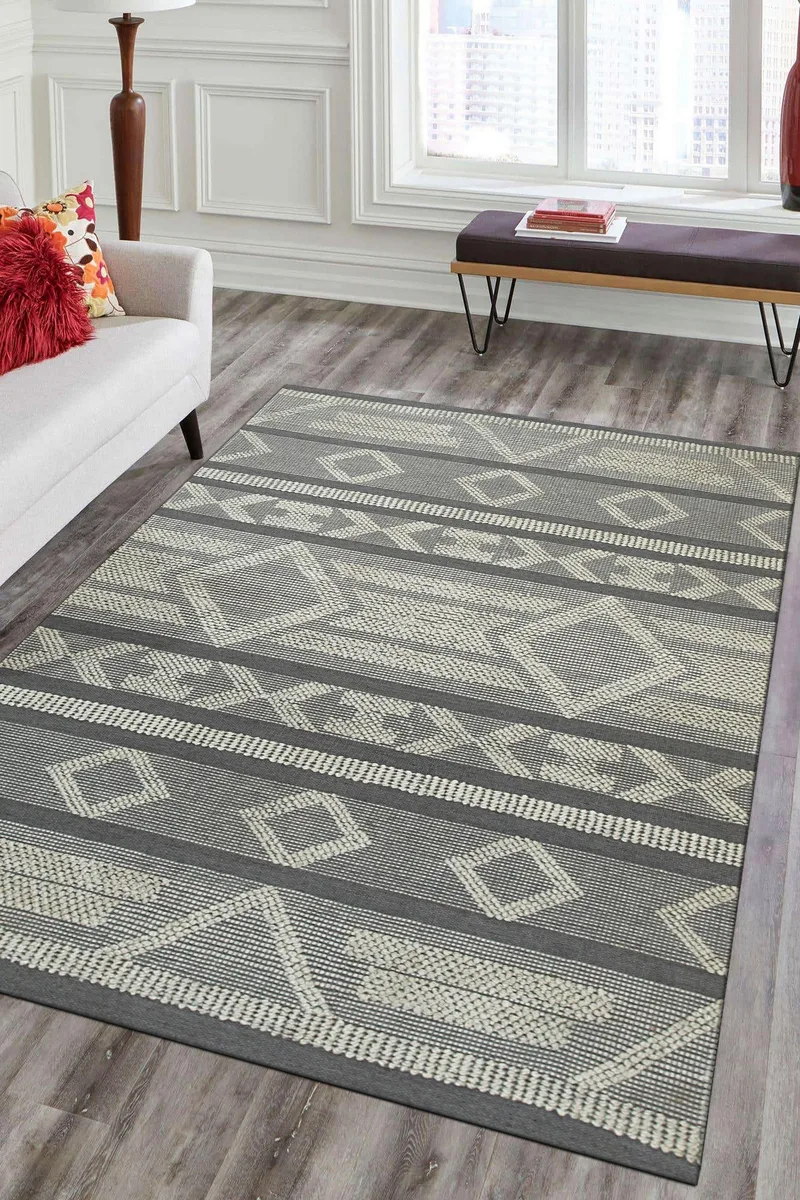 EORC EORC Handmade Polyester Gray Transitional Outdoor Durrie Area Rug — product photo