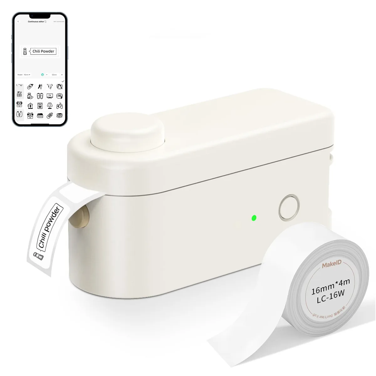 Compact white rectangular label printer with built-in cutter and rounded edges