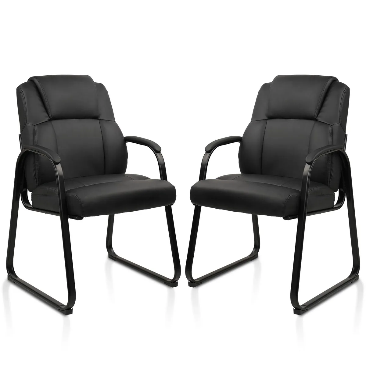 Clatina Chairs Clatina Chairs Leather Guest Chair Padded Arms Sled Base Black 2 Pack — product photo