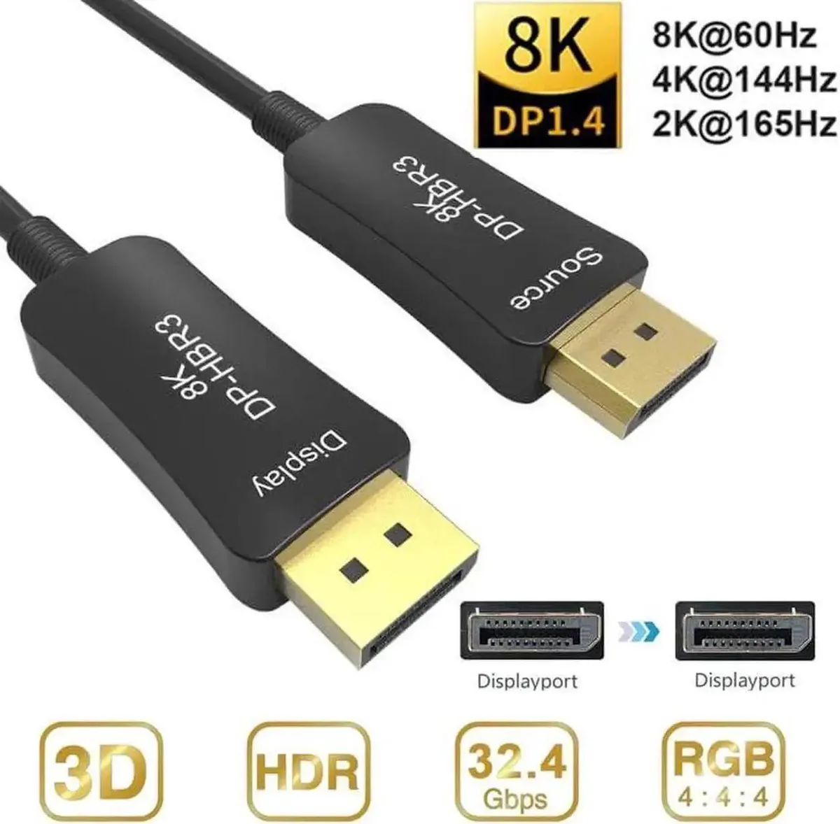 Vszerda Vszerda 100FT Fiber 8K 4K DisplayPort Cable In Wall DP 1.4 HBR3 8K@60Hz 4K@144Hz 32.4Gbps — product photo
