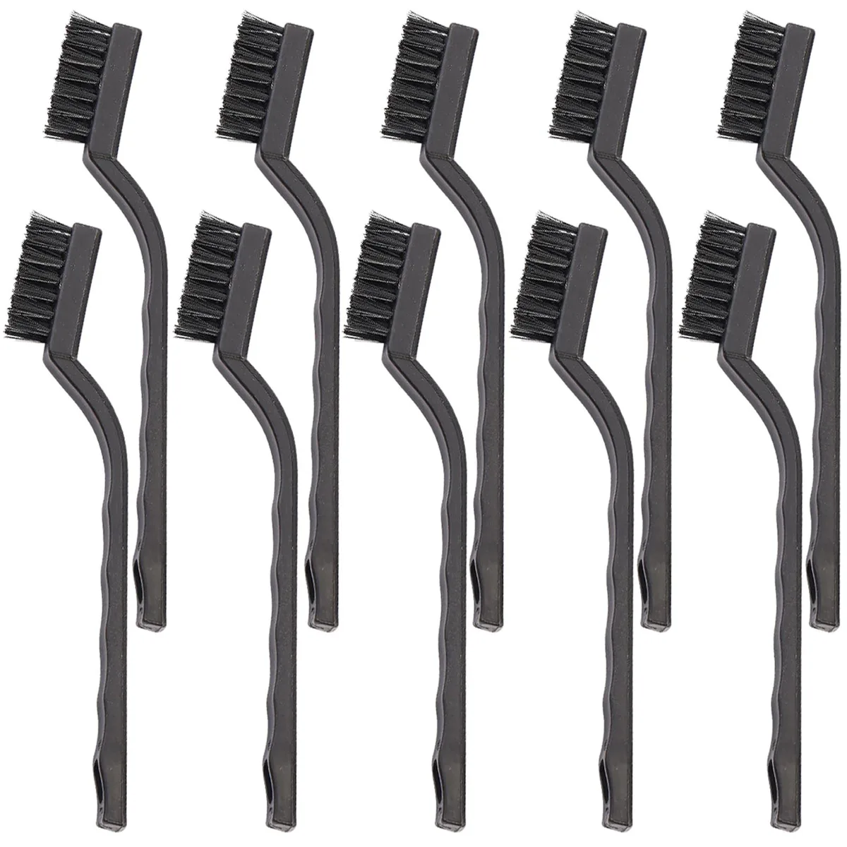 Ten black anti-static brushes with plastic handles and nylon bristles