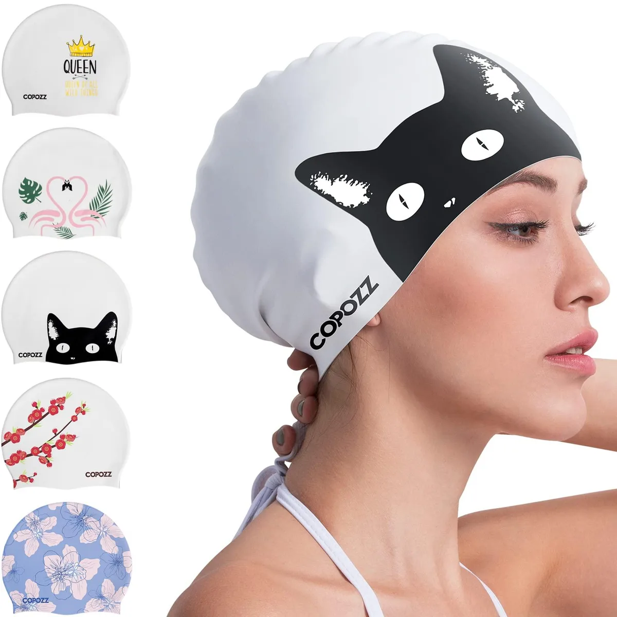  COPOZZ Silicone Swim Cap Black Cat Adult 12yrs+ — product photo