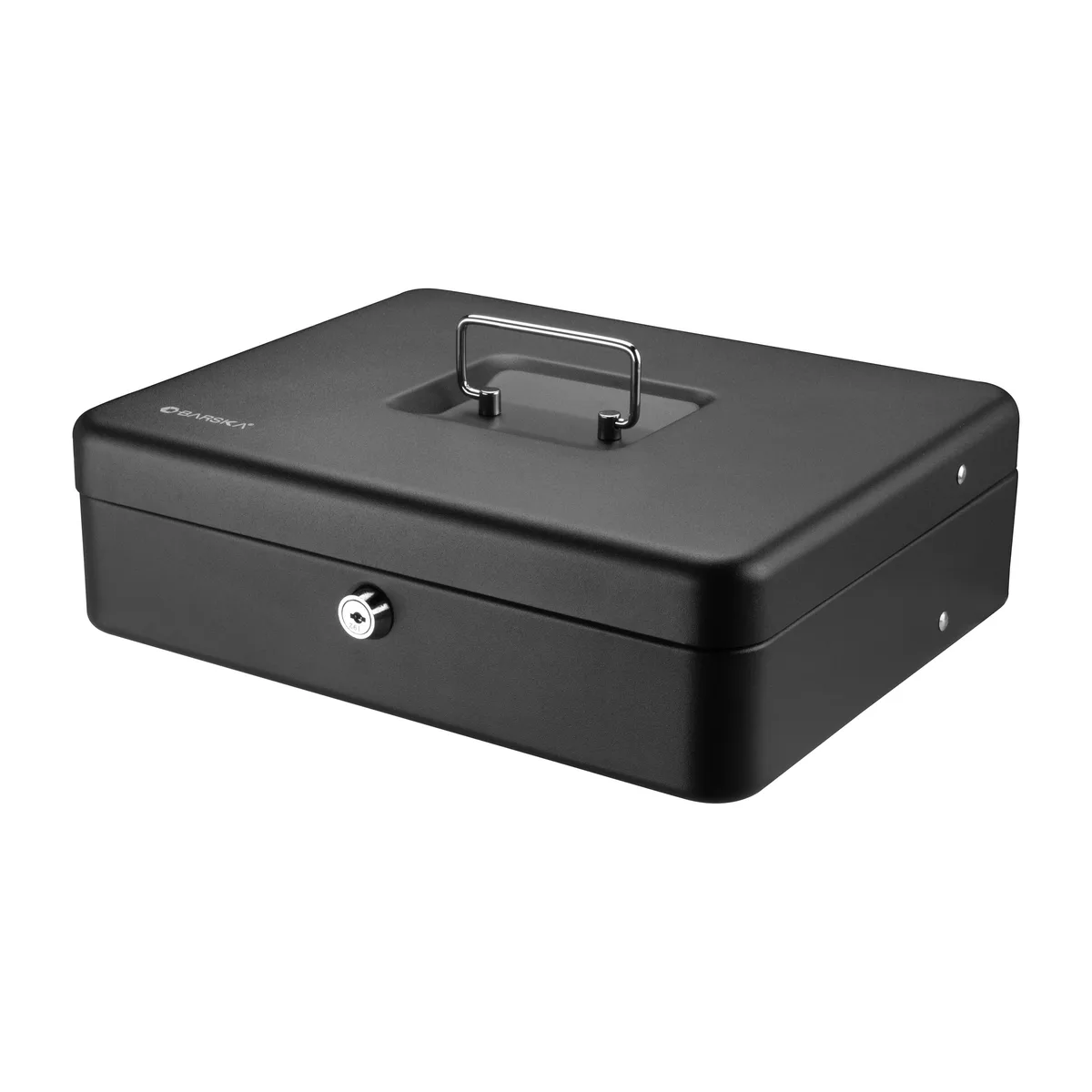 Steel cash box, 12 inch, folding handle, key lock
