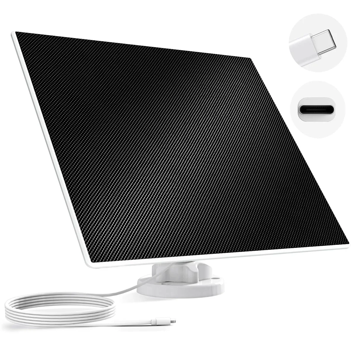 Rectangular solar panel with USB-C cable and 360° adjustable mount