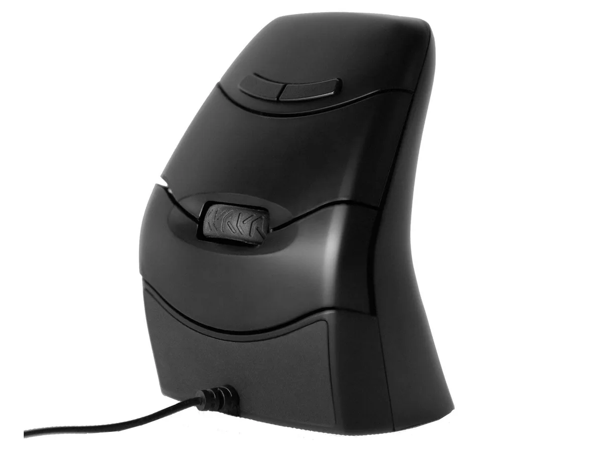 Compact vertical ergonomic mouse with ambidextrous shape and USB cable