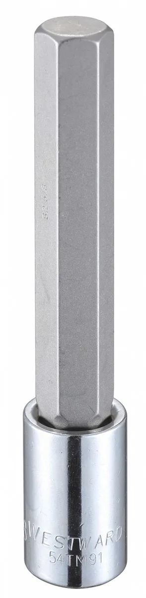 A polished chrome hex socket bit with a 1/2 inch drive and a 5/8 inch tip