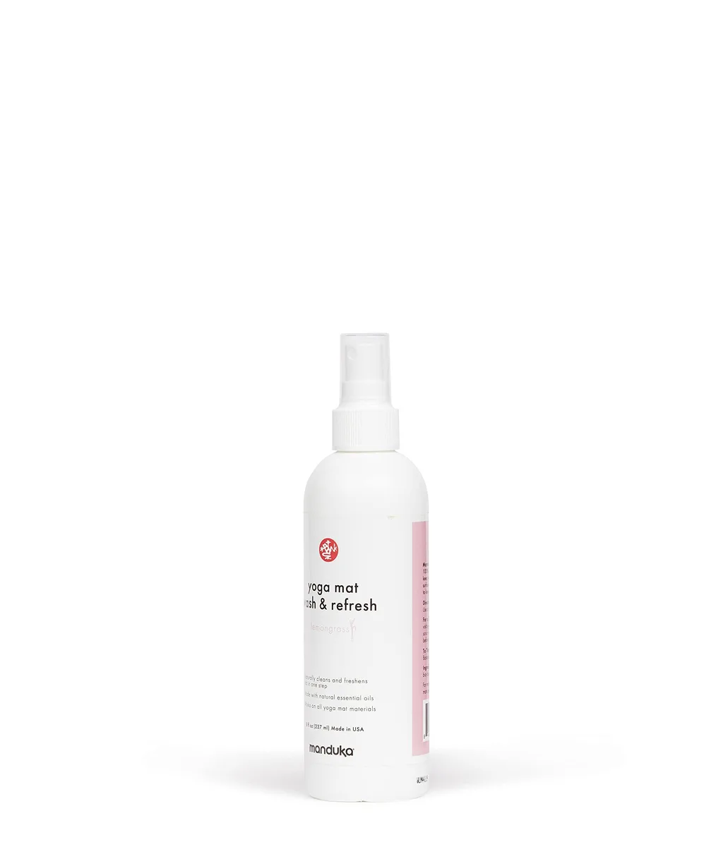 White 8oz spray bottle with lemongrass yoga mat cleaner