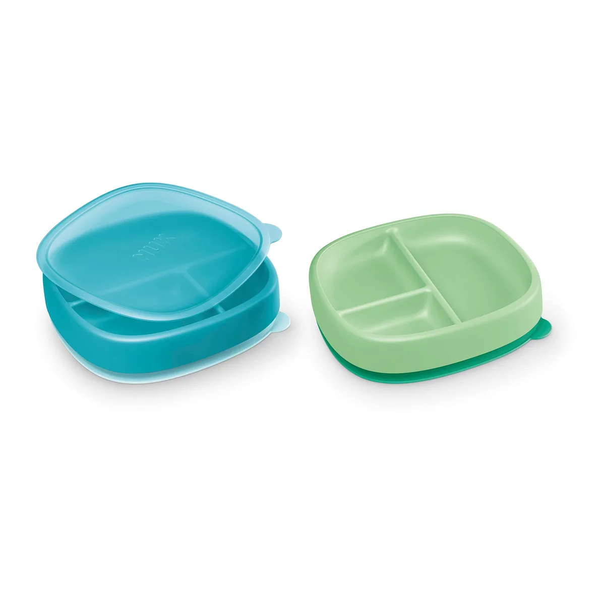 Round ceramic toddler plate with three compartments and suction base