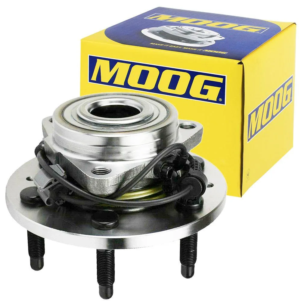 Black metal wheel hub assembly with triangular flange and ABS sensor visible