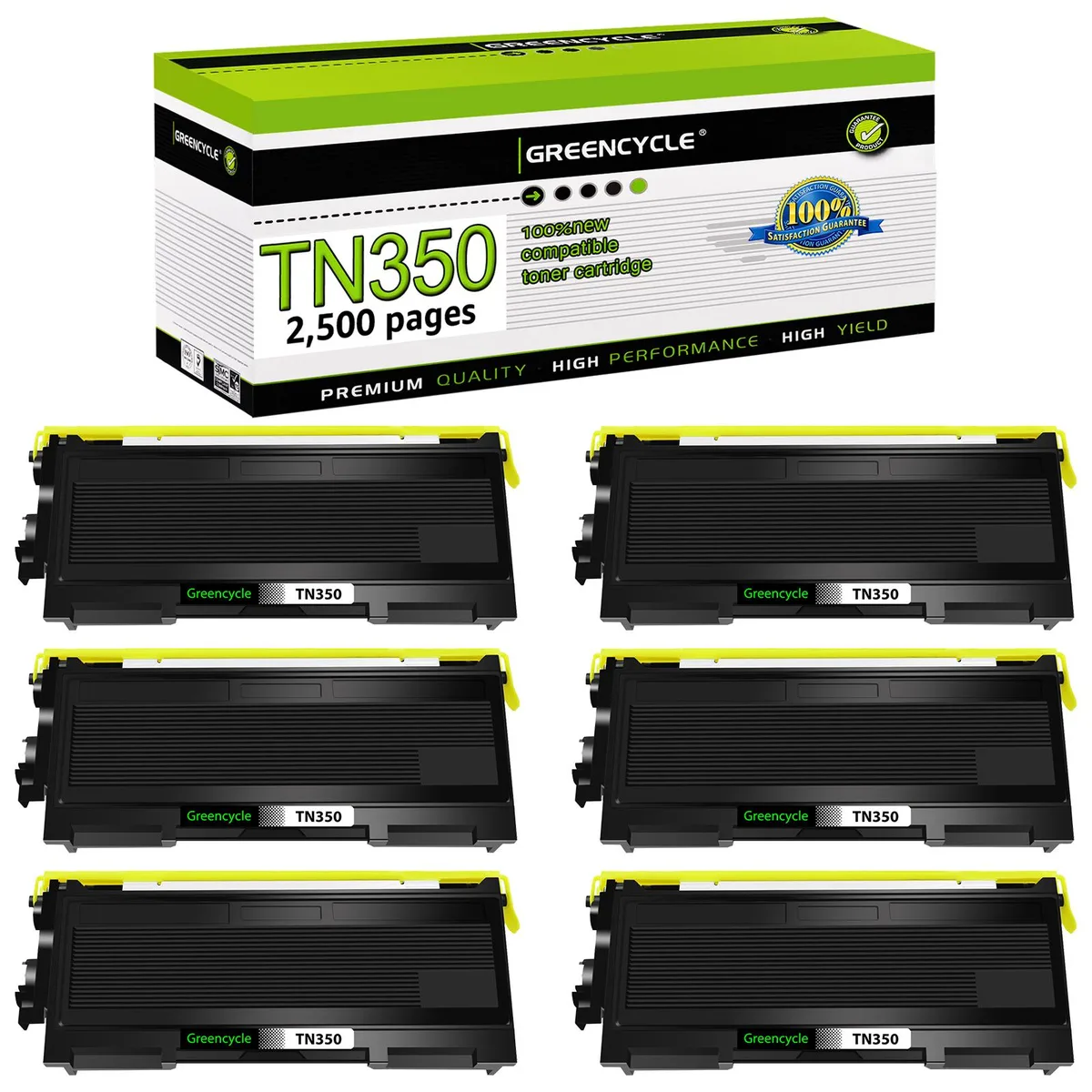 GREENCYCLE GREENCYCLE TN350 Black Toner Cartridge 6 Pack 2500 Pages — product photo