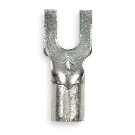 Yellow fork terminal for #8 stud, 10-12 AWG, bare copper barrel, 0.73 in long