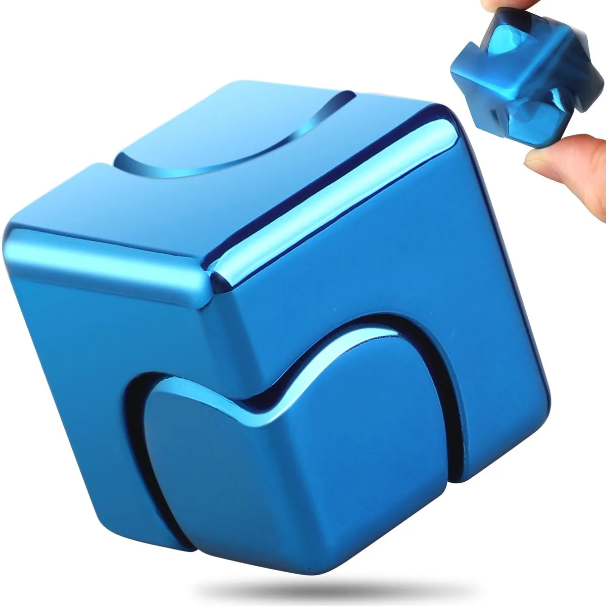 Blue plastic infinity cube fidget toy, 1.06 inch cube