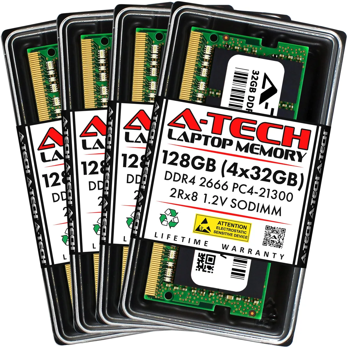 A-Tech A-Tech 128GB (4x32GB) DDR4 2666MHz SODIMM CL19 1.2V 260-Pin Laptop RAM Kit — product photo