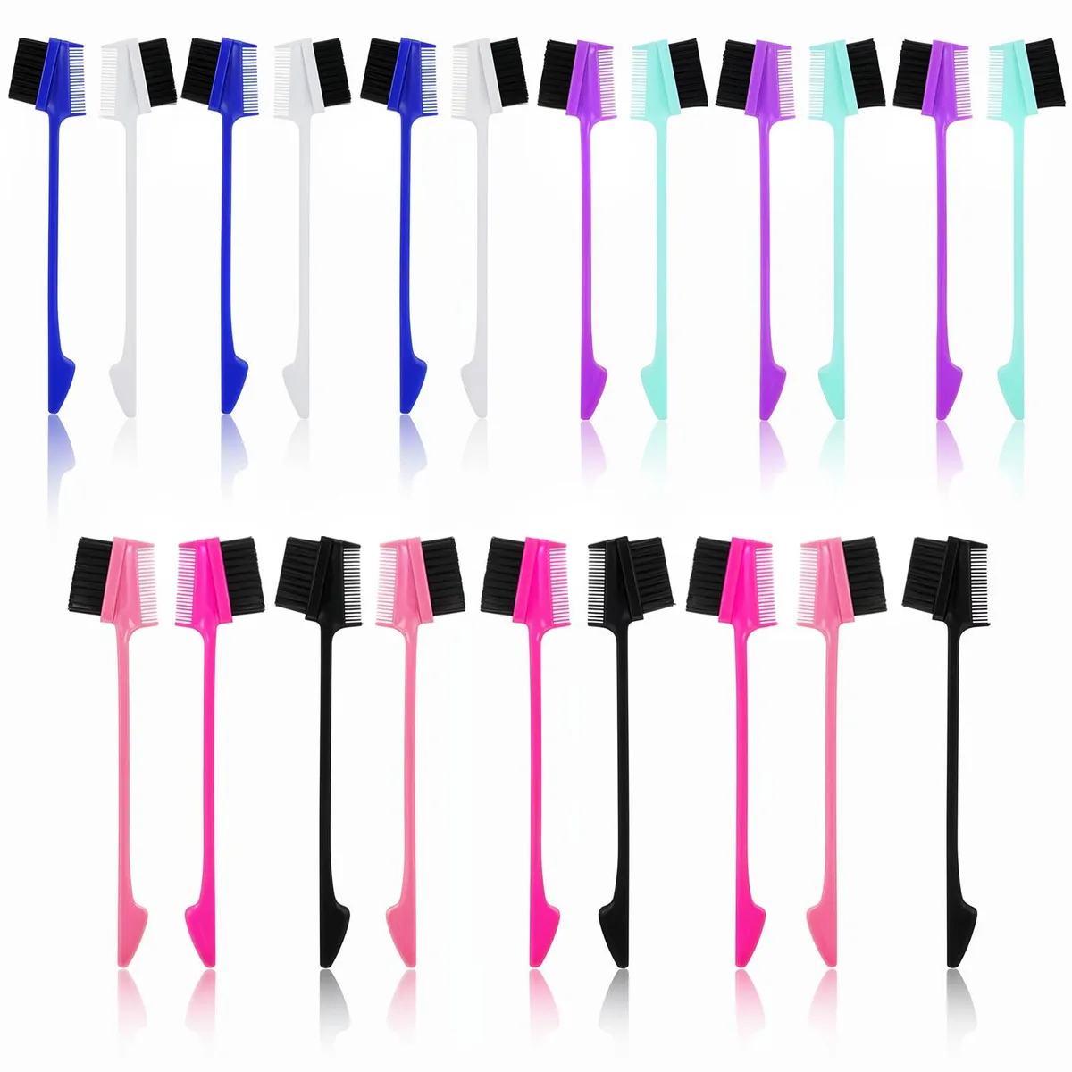 Set of twenty-one multicoloured edge-control brushes and combs with soft bristles