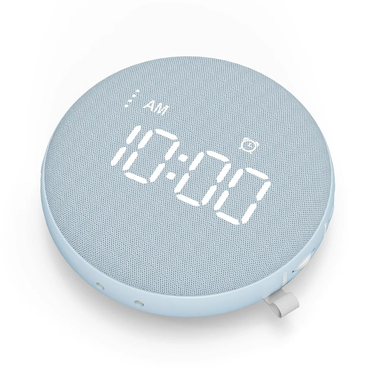 Blue rectangular digital alarm clock 4.3 in wide with magnetic charging base