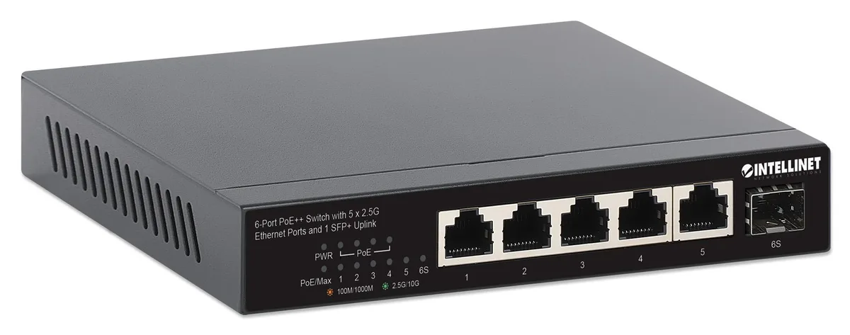 Intellinet Network Solutions Intellinet 6-Port PoE++ 2.5G Switch 5 RJ45 1 SFP+ — product photo