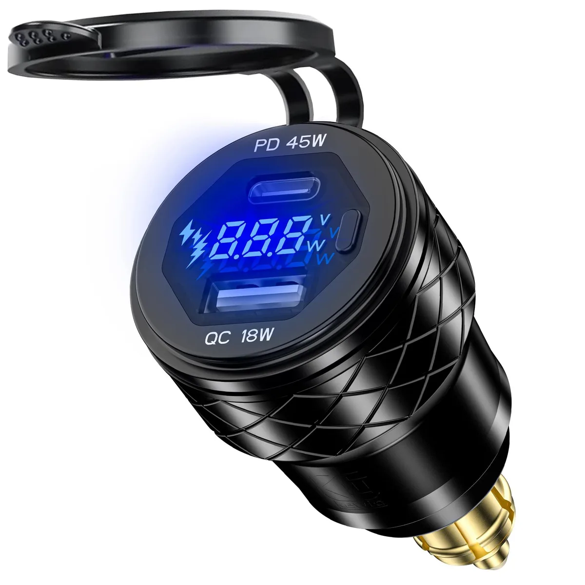  GOBGOD KWG-B4 DIN Hella USB Charger 45W USB-C 18W USB-A 12-24V LED Voltmeter — product photo