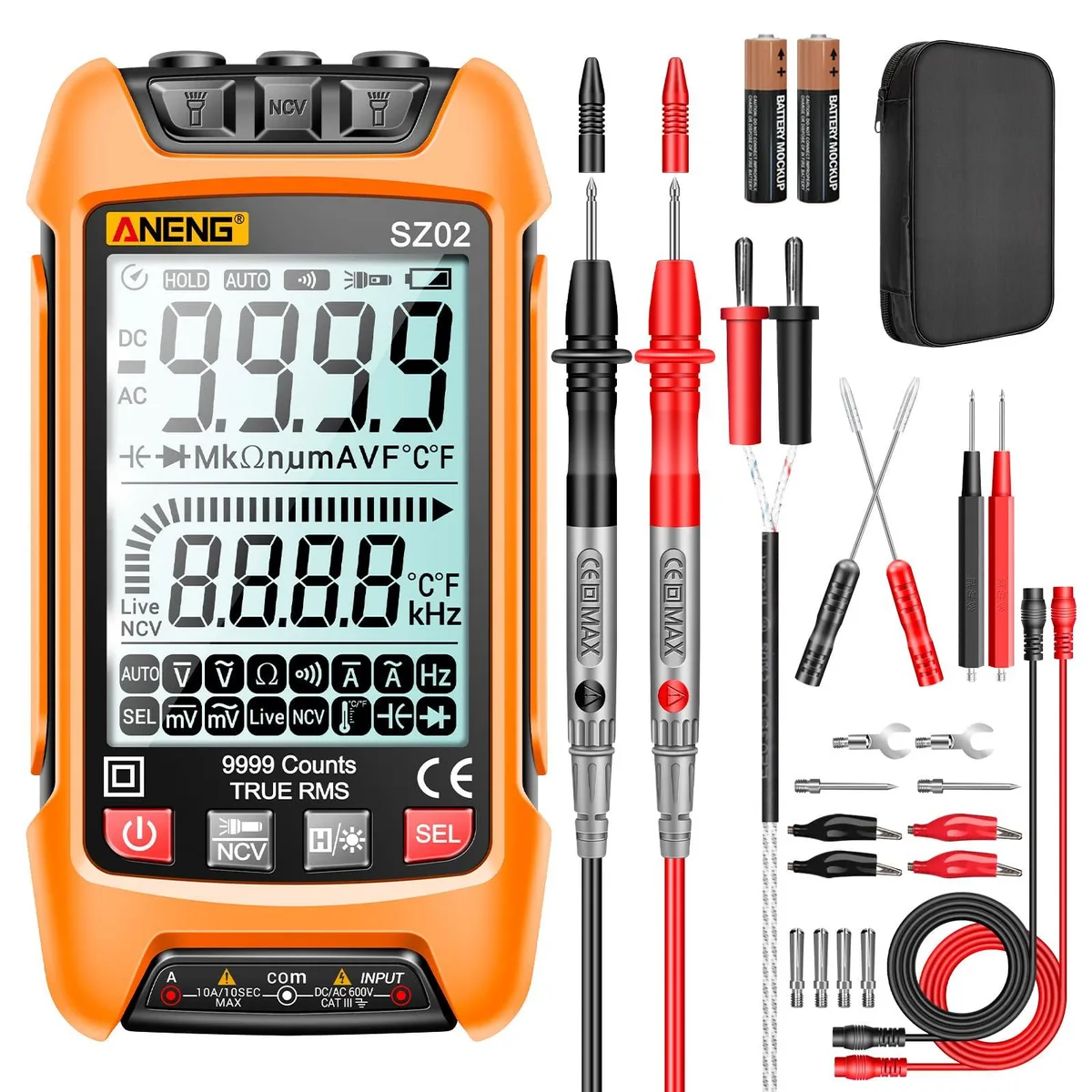 ANENG SZ02 Digital Clamp Meter TRMS 9999 Counts — product photo