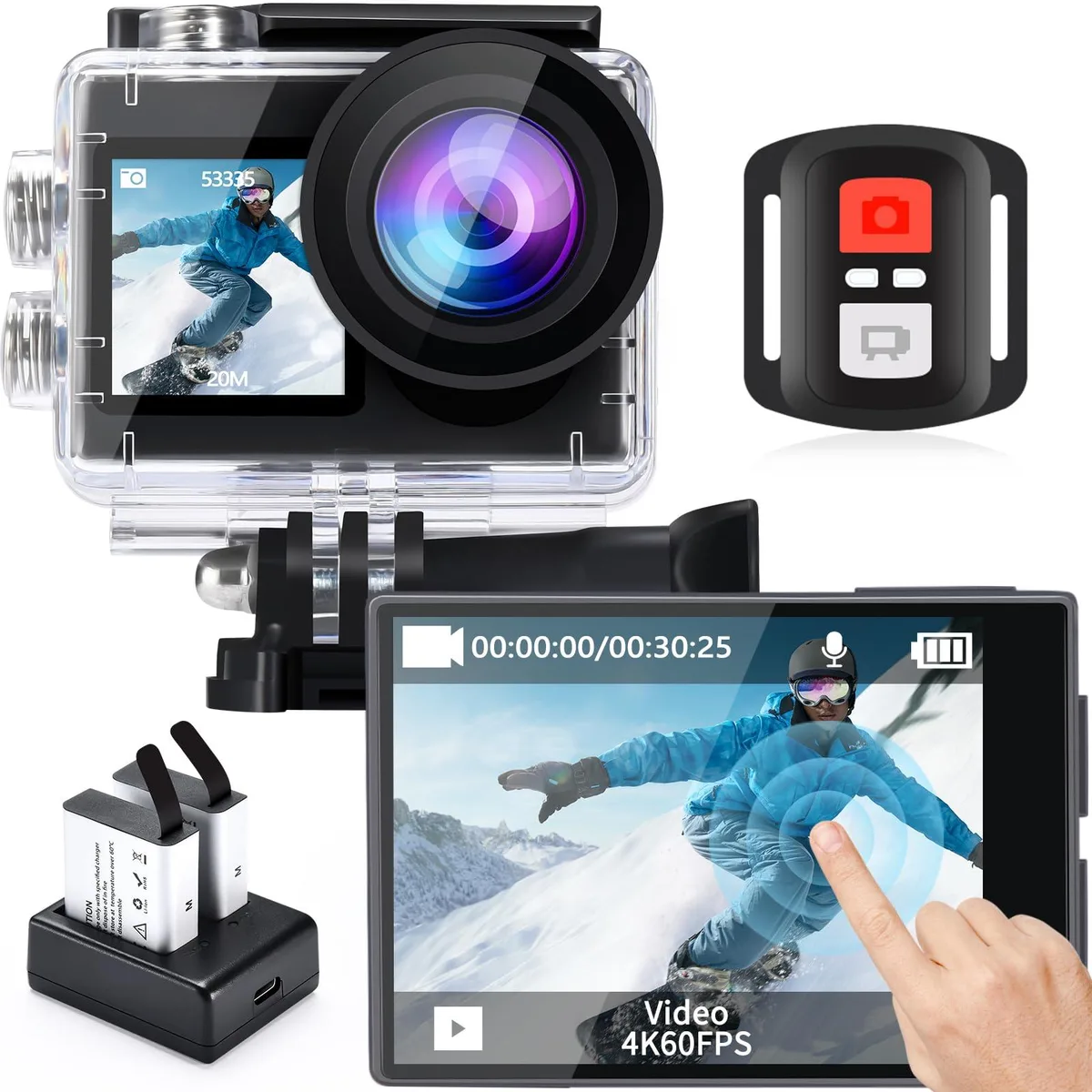 icefox i8 4K Action Camera 20MP 5X Zoom 98FT Waterproof WiFi EIS 2in Display 2x 1350mAh — product photo