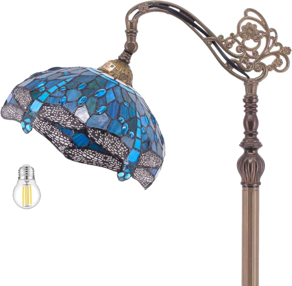 TUKO TUKO Tiffany Floor Lamp Sea Blue Dragonfly 12x18x64 Inches S622 Series — product photo