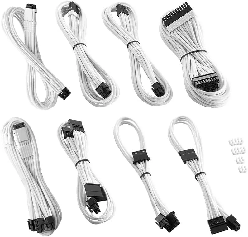 White sleeved modular cable kit with pre-installed combs and shrouds, 16-pin and 8-pin connectors visible