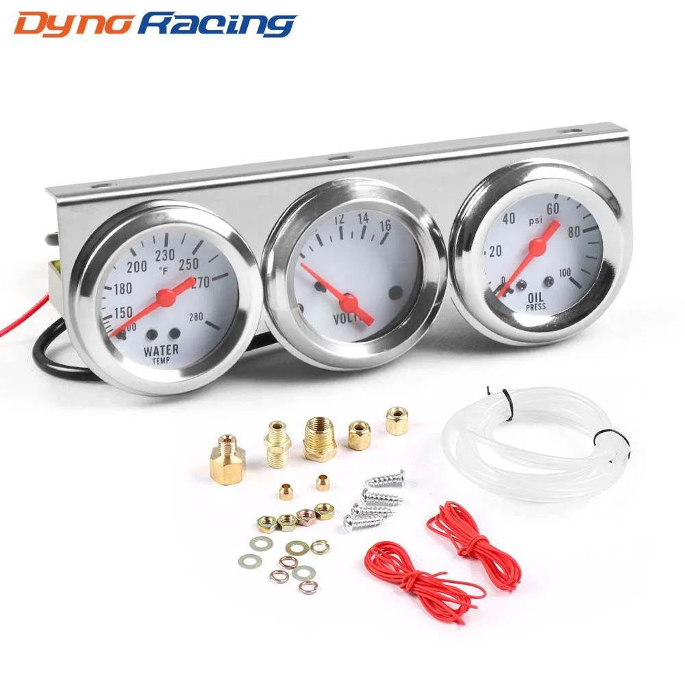 Dyno Racing Dyno Racing 52mm Triple Gauge Kit Oil Pressure Volts Water Temp — product photo