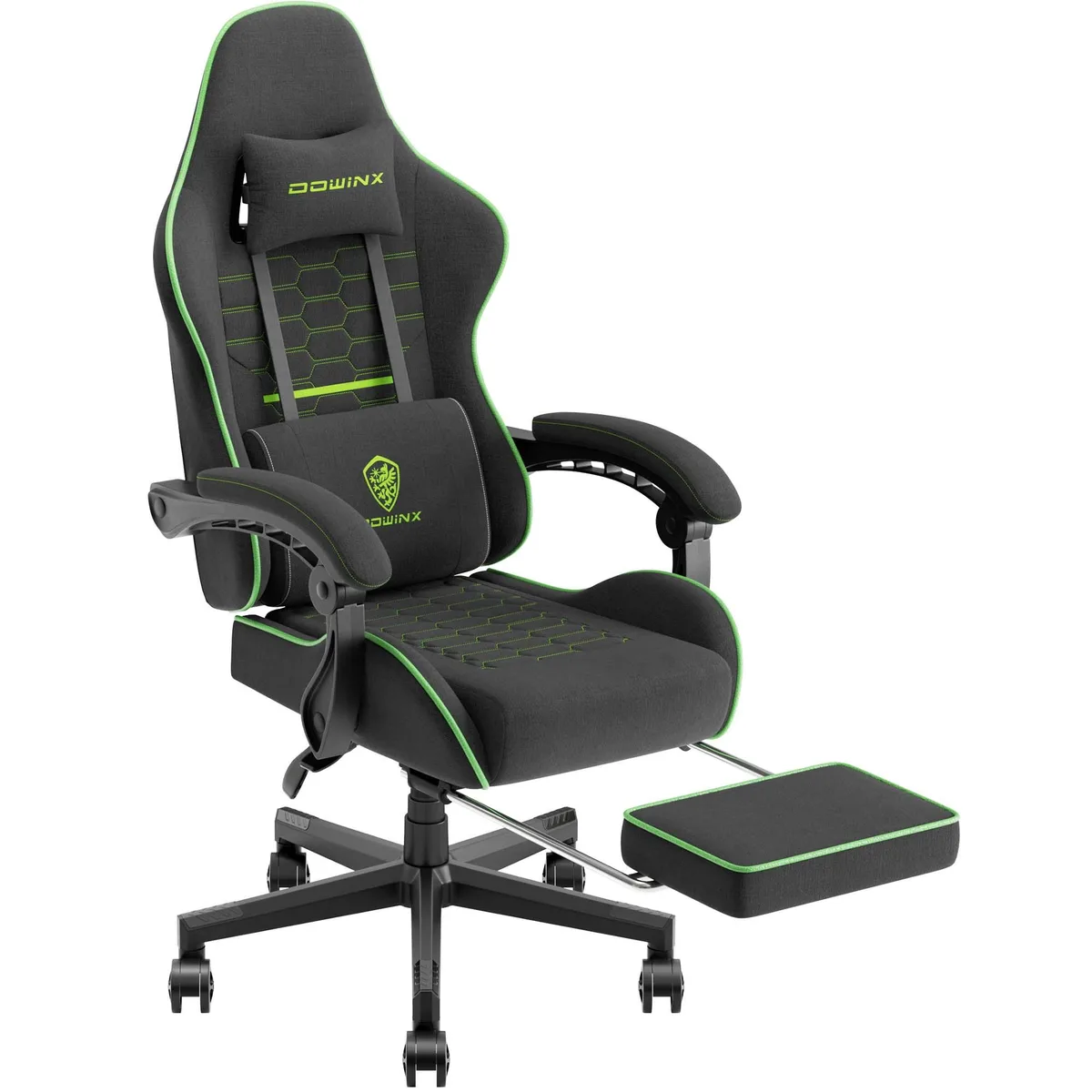 Dowinx Dowinx LS-6658 Fabric Gaming Chair Black Green 90-135° Recline 300lb — product photo