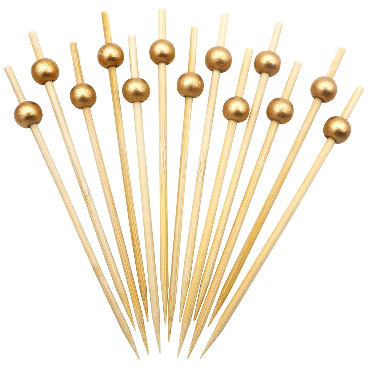 Bundle of 200 gold pearl bamboo cocktail picks 4.7 inch