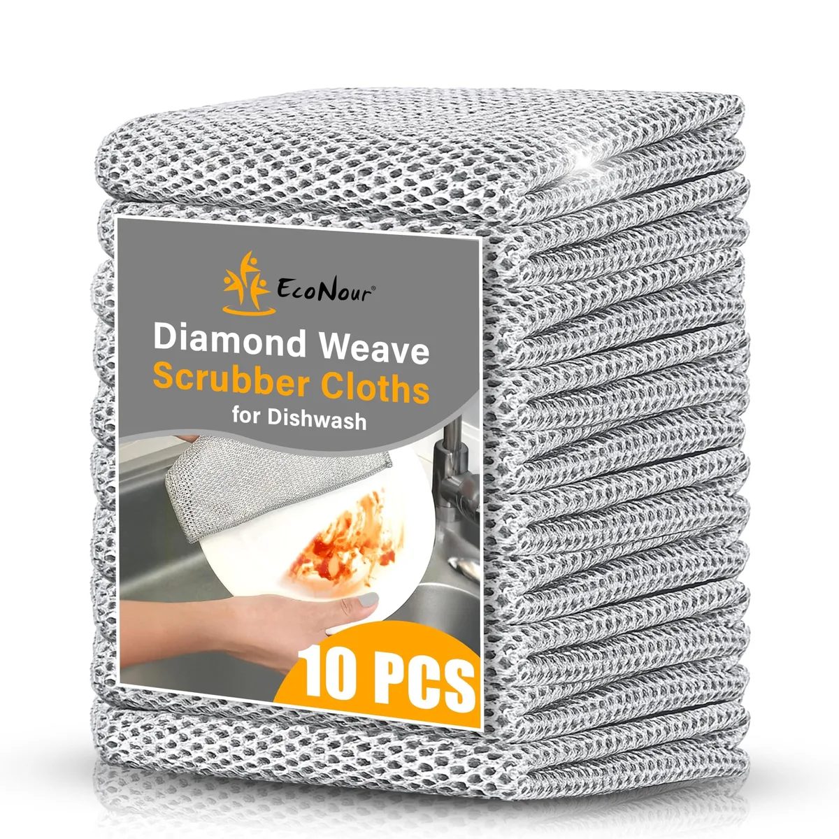 Ten silver wire dishcloths, 7.8 inch squares with hanging loops