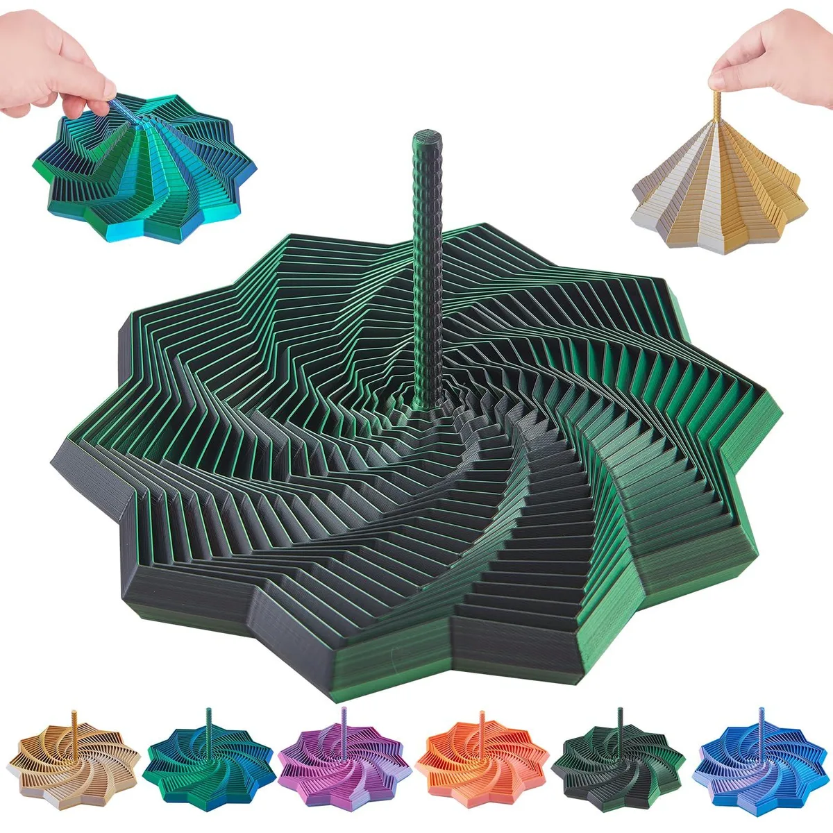 3D Expanded Sensory Fidget Star with Handle (Black-Green, Large) — product photo