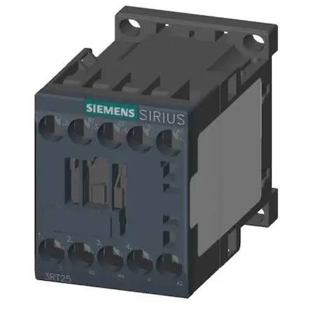 Compact grey IEC magnetic contactor with screw terminals and DIN rail mounting clips