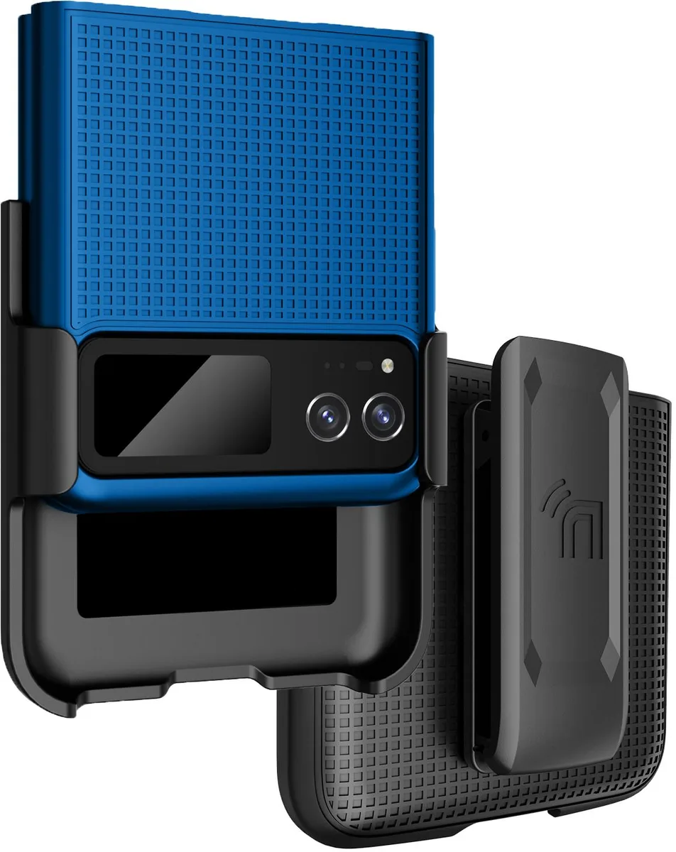 Nakedcellphone Nakedcellphone Grid Case + Belt Clip Holster for Motorola RAZR 2023 (RAZR 40) Blue — product photo