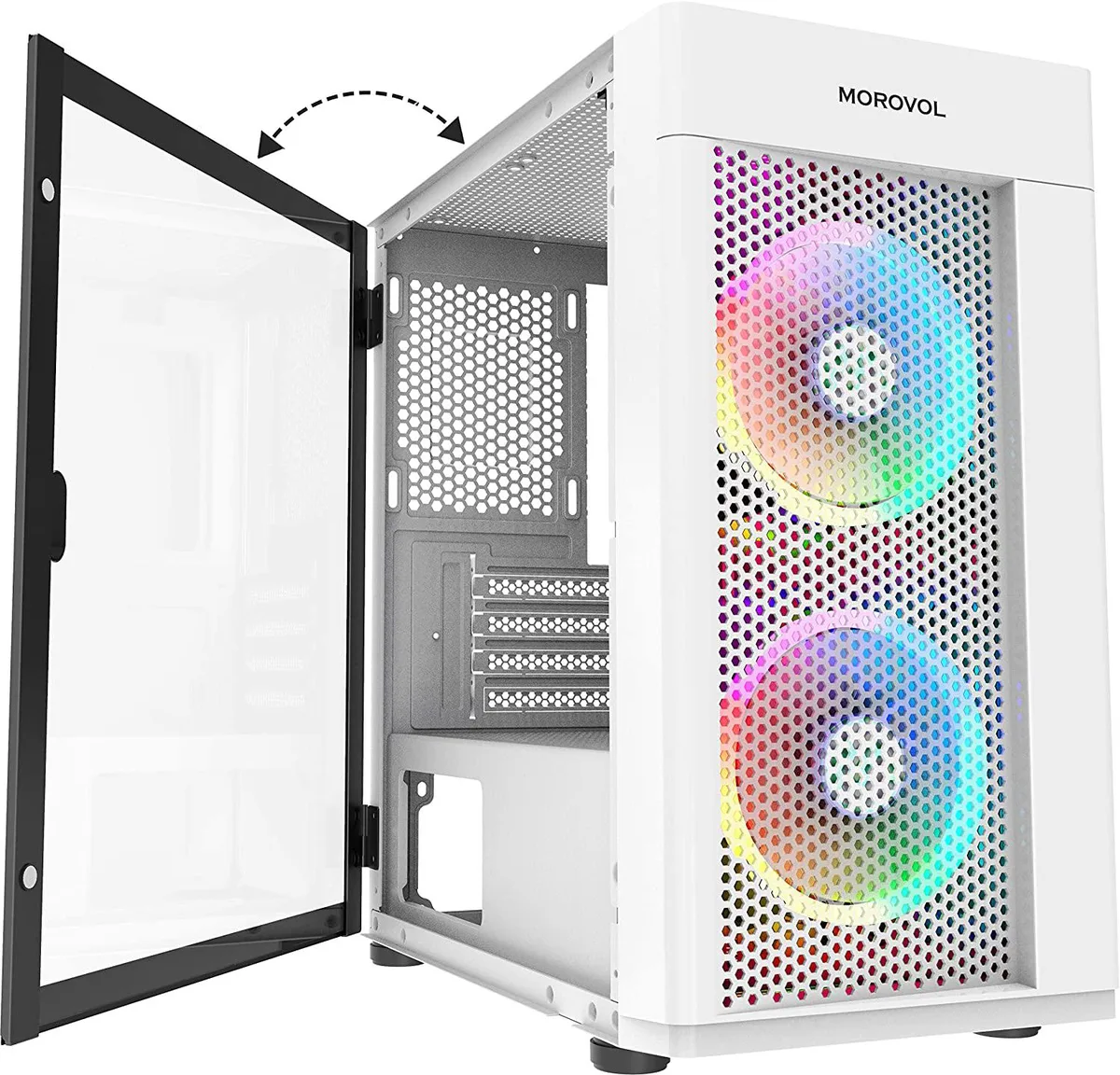 MOROVOL MOROVOL MESH Micro-ATX Tower Server Chassis White 2×120mm ARGB Fans — product photo