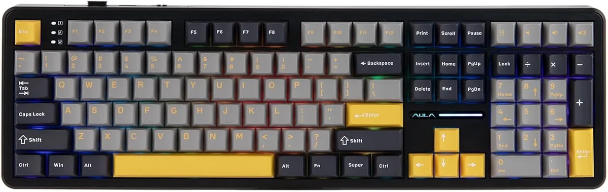 TUKO TUKO F108 Full-Size Wireless Gaming Keyboard 108 Keys 4000mAh Grey Yellow — product photo