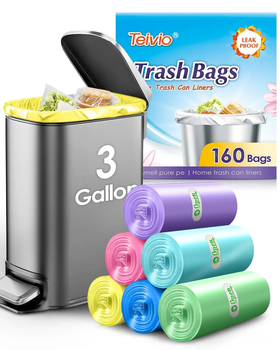 White 3-gallon trash bags on a roll, 160 count, translucent plastic with star-seal bottom