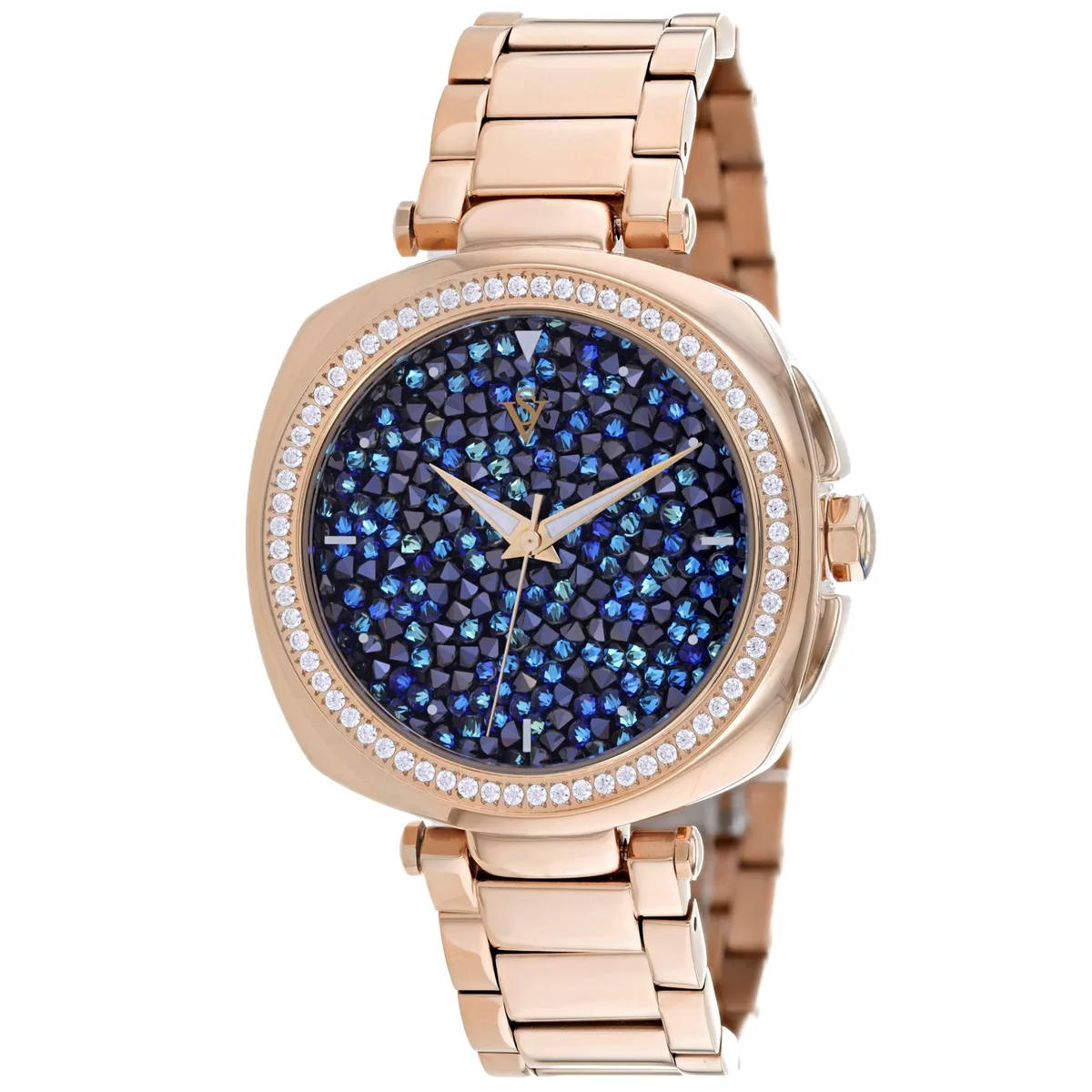 Silver stainless steel watch with blue dial and metal bracelet