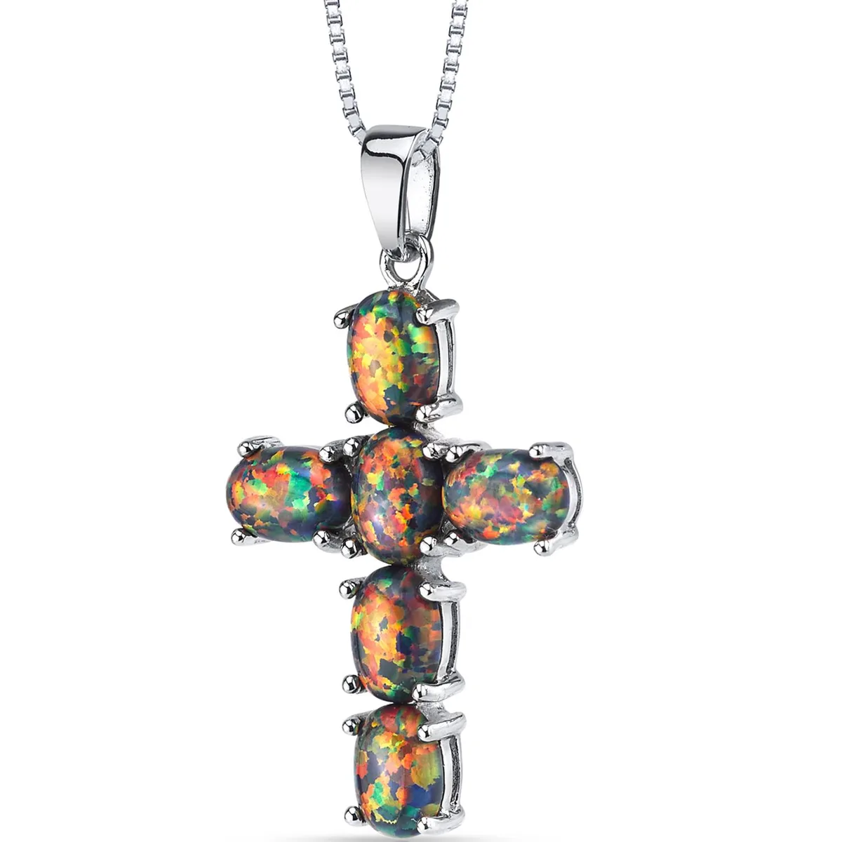 Oravo Oravo Black Opal Cross Pendant Necklace 925 Silver 3.00cts 18 — product photo