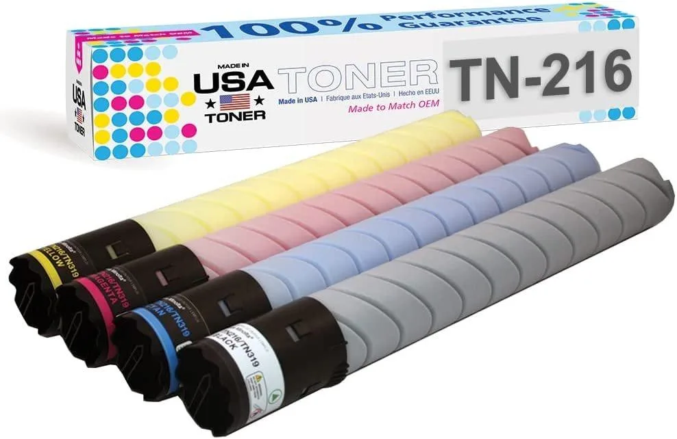 MADE IN USA TONER MADE IN USA TONER Compatible Toner Cartridge Set 4pk CMYK for Konica Minolta bizhub C220 C280 C360 TN216 TN319 — product photo