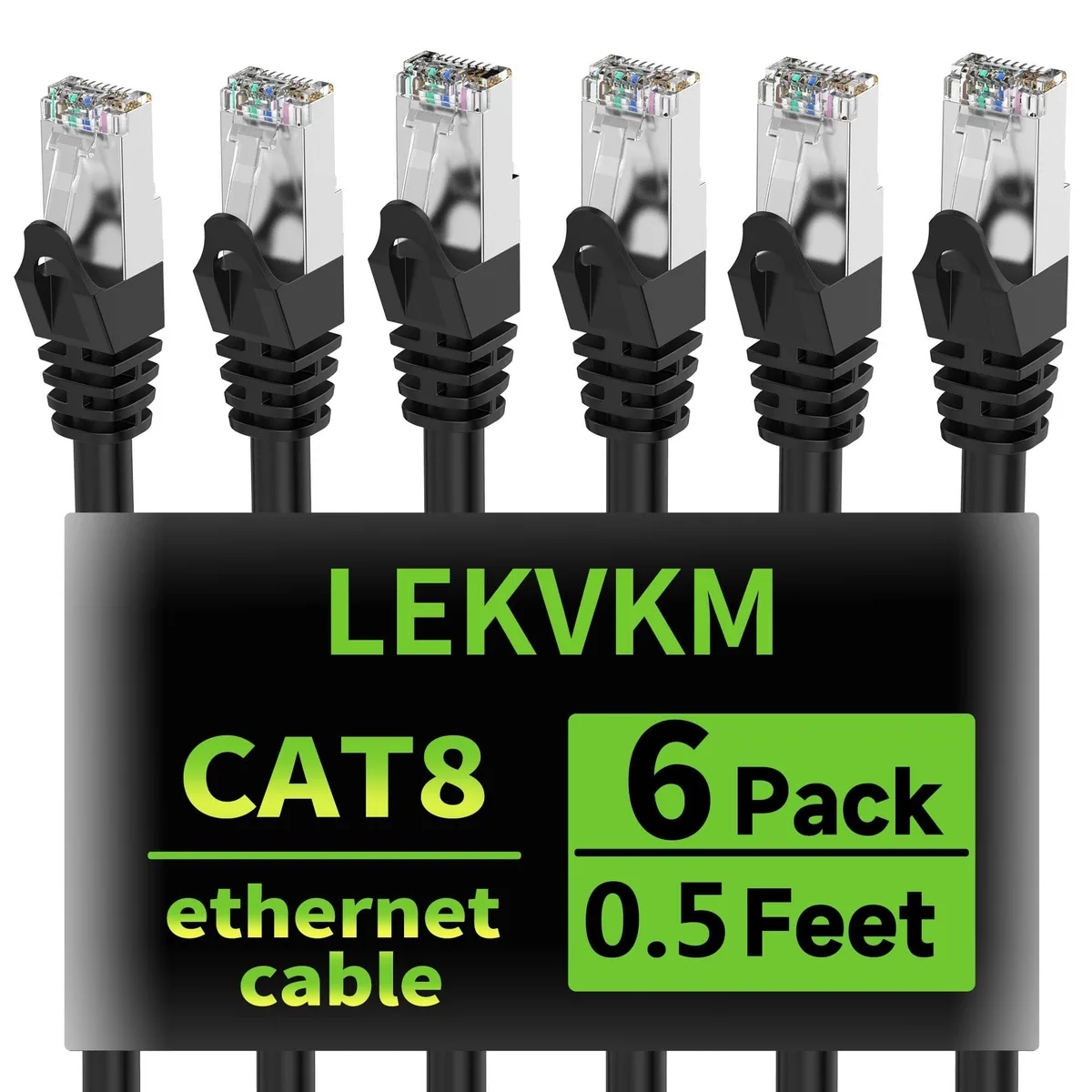 No Sew No Sew Cat8 network ethernet cable .5 ft 6-pack S/FTP 40Gbps 2000MHz Black — product photo