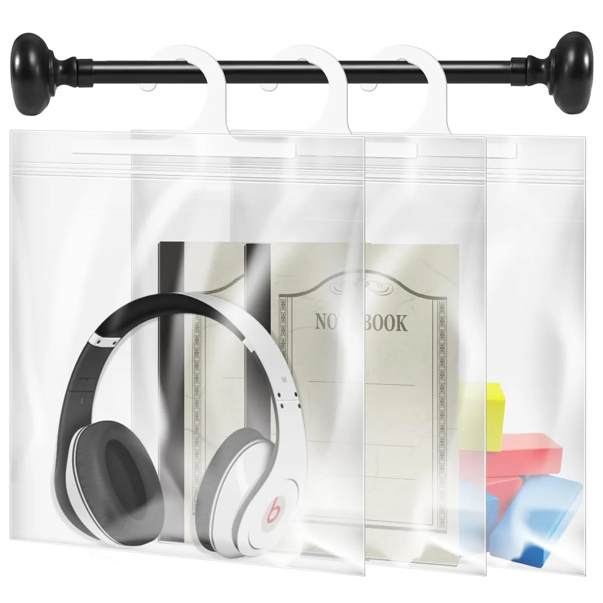 Clear plastic hanging storage bag 16 x 13 inch with large hook and zip seal