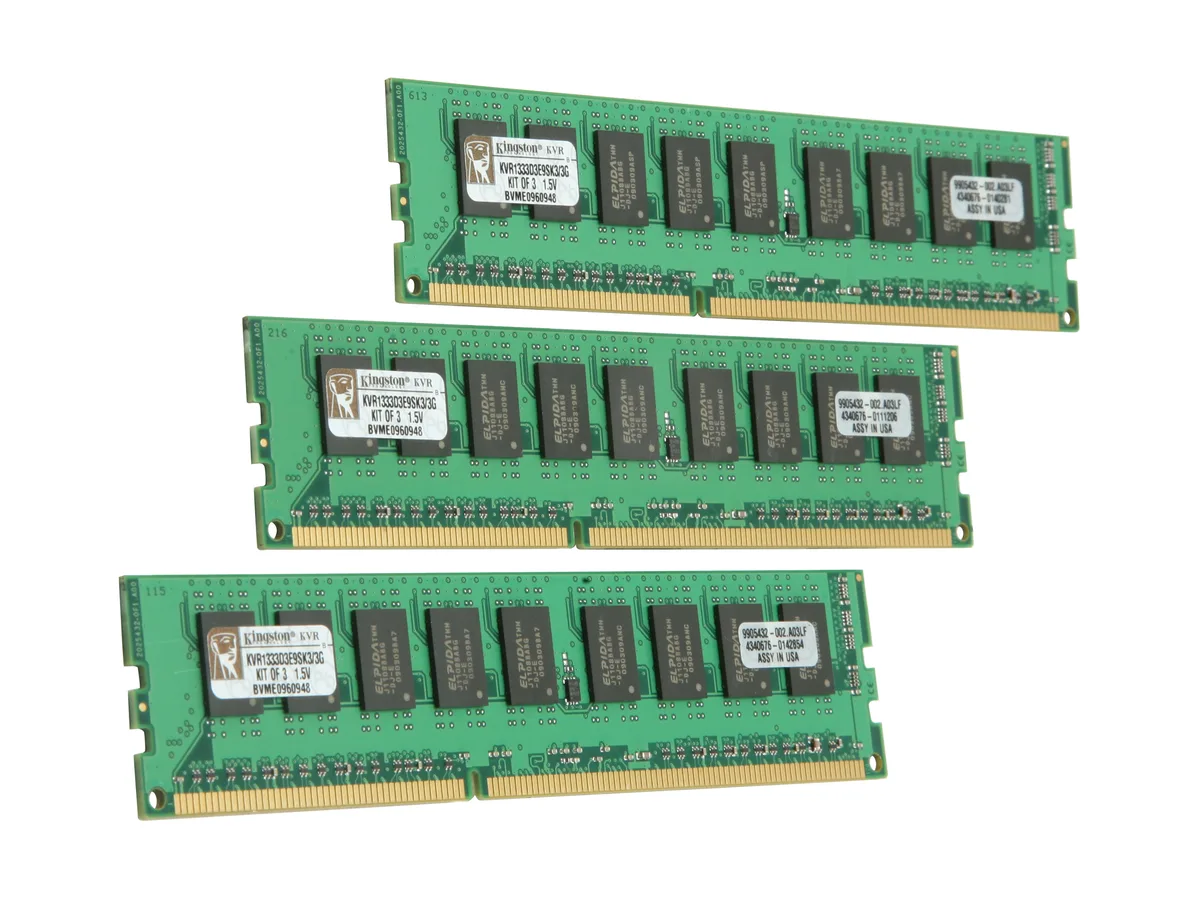 Kingston Technology Corp. Kingston Technology Corp. KVR1333D3E9SK3/3G 3GB (3 x 1GB) DDR3 1333 ECC Unbuffered server RAM — product photo