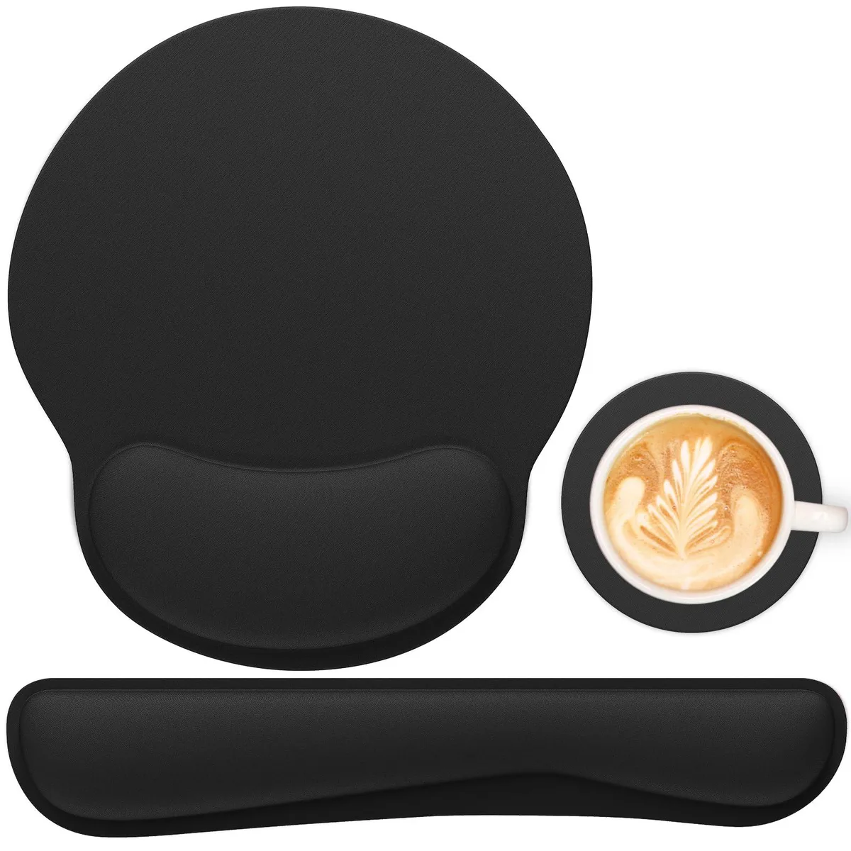  G JGOO Mouse Pad &amp; Keyboard Wrist Rest Set Black 16.9 x 3.5 in — product photo