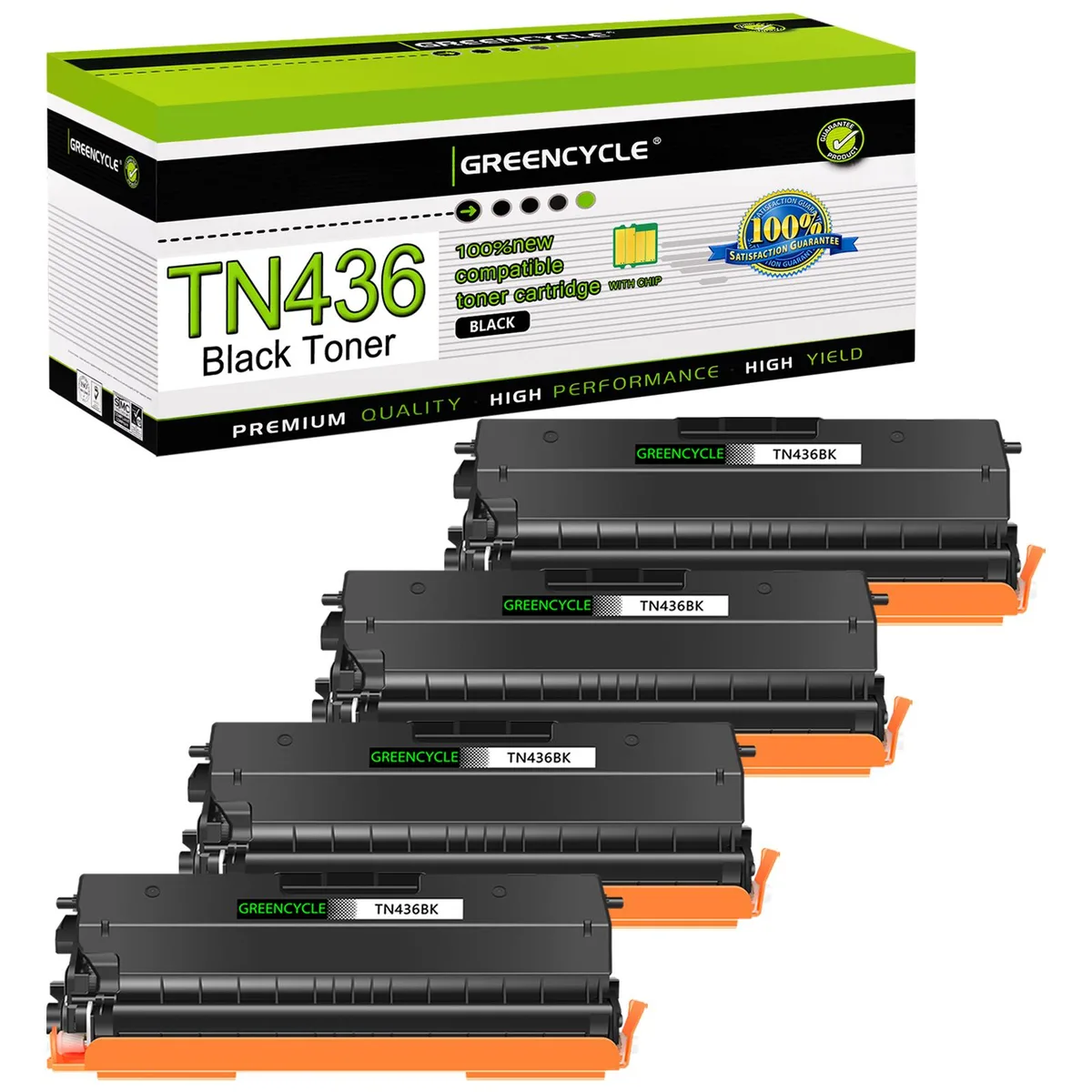 GREENCYCLE GREENCYCLE TN436 Black Toner Cartridge 4 Pack 6500 Pages — product photo