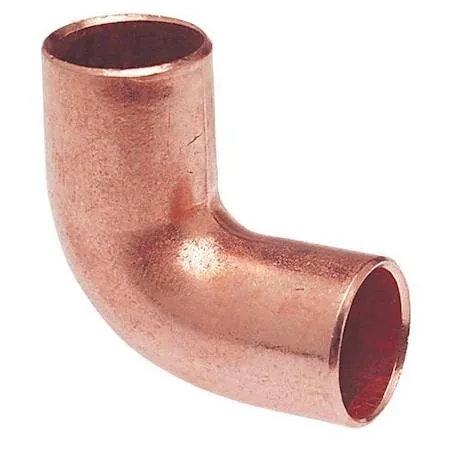 A copper 90-degree close rough elbow fitting with sweat connections on both ends