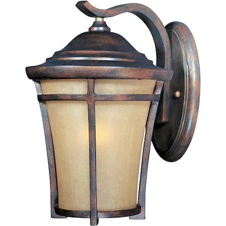 Maxim Balboa VX single-light outdoor wall lantern, 7.5 inch copper oxide finish with golden frost glass